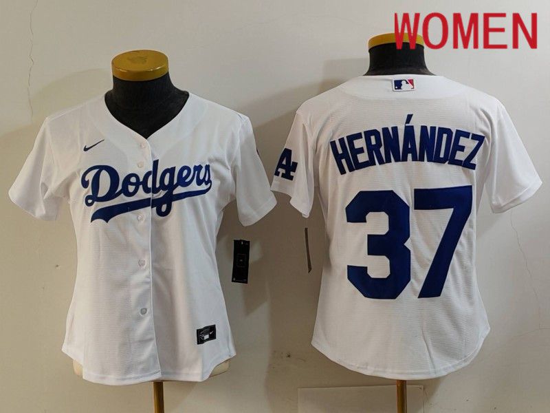 Women Los Angeles Dodgers #37 Hernandez White Nike Game 2024 MLB Jersey style 726